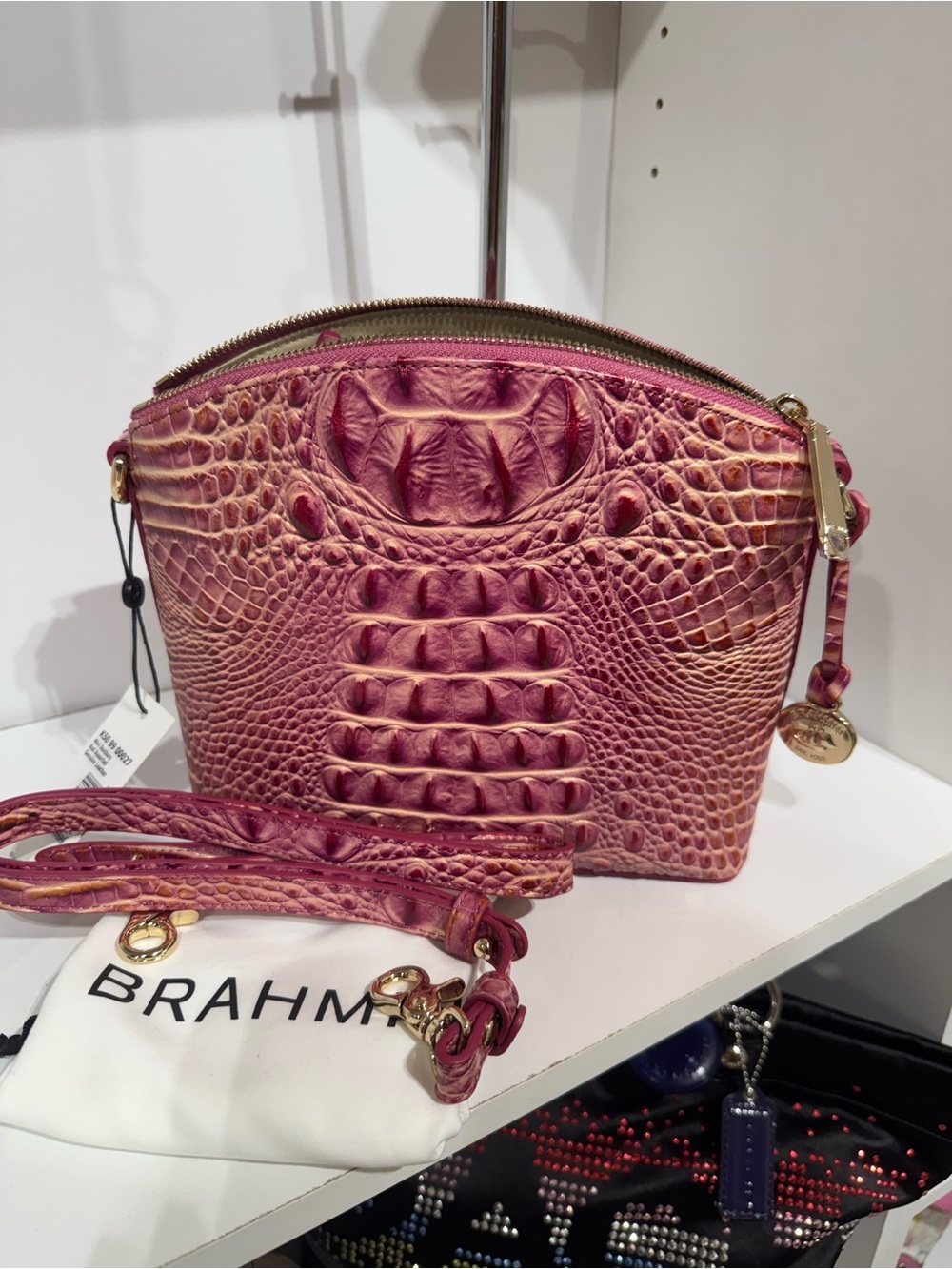 Brahmin Rose Pink Croc-Embossed Leather Crossbody
